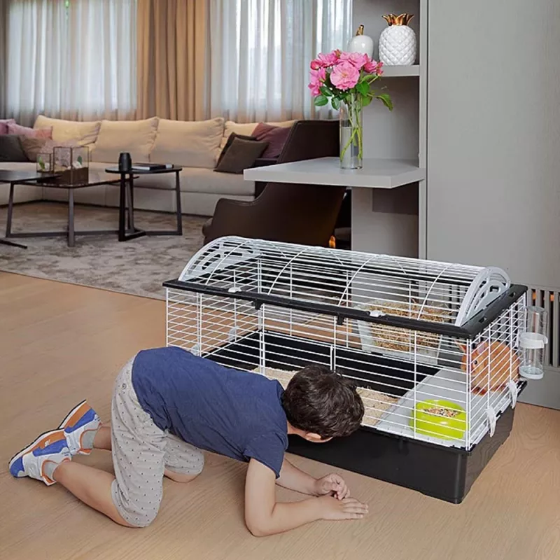 Cage FERPLAST Casita 100 for Rabbits and Guinea Pigs, Metal/Plastic, 960×570×560 mm, Taupe/White