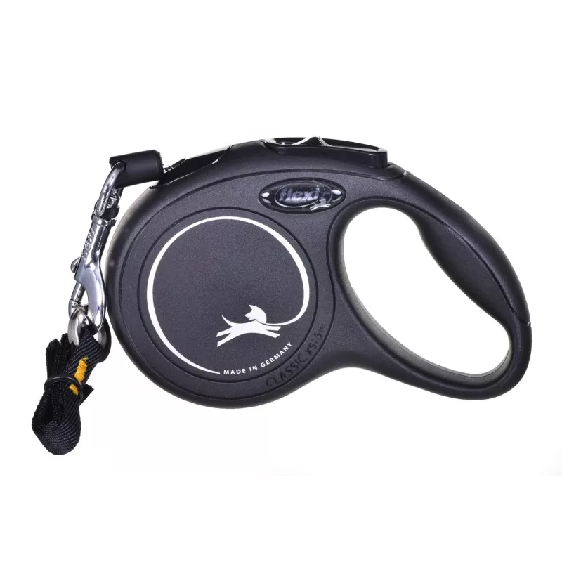 Ištraukiamas pavadėlis Flexi New Classic Cat XS 3 m — laido tipo pavadėlis mažiems augintiniams, juodas, maks. apkrova 8 kg