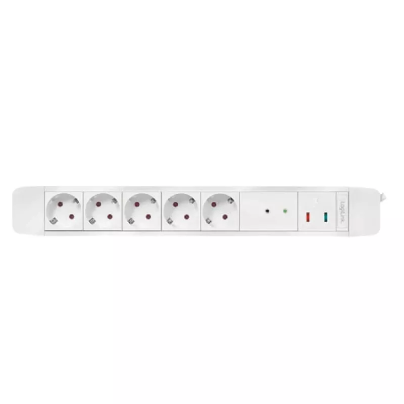 LogiLink LPS402 maitinimo ilgintuvas 1,5 m 5 kintamosios srovės lizdai vidaus baltas