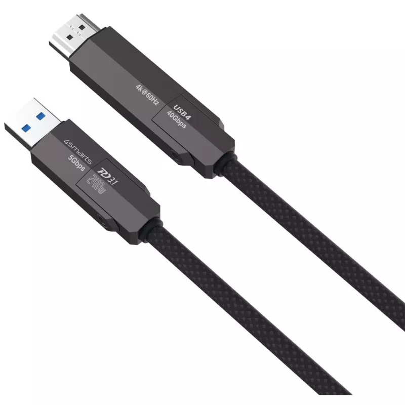 USB4 HDMI kabelis 4smarts ComboCord 240W 1,5 m – USB4 į HDMI, 240W galios tiekimas, 1,5 m ilgis