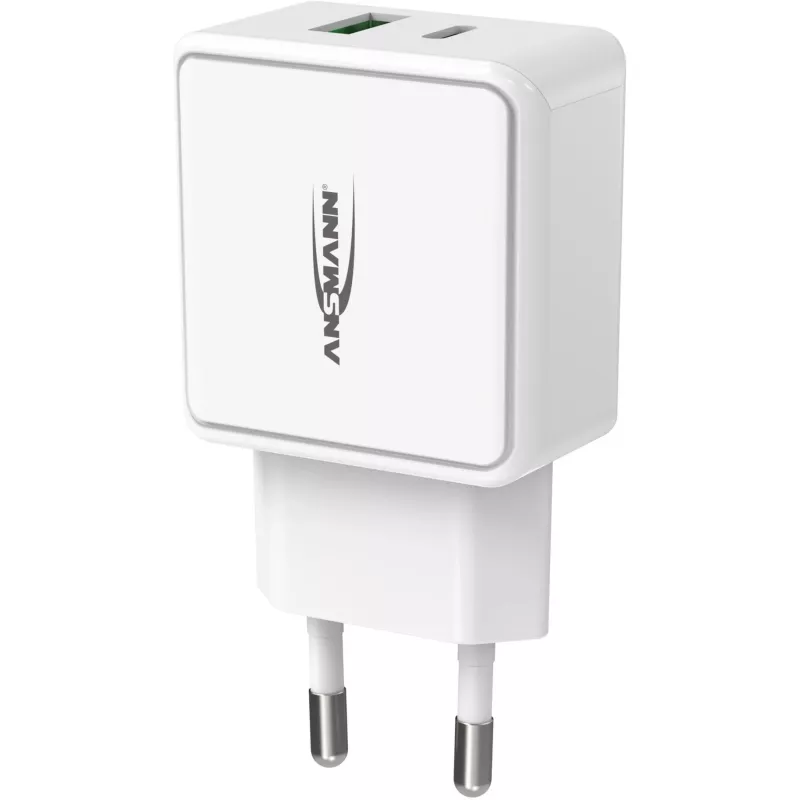 ANSMANN HC218PD - maitinimo blokas - 18 vatų - 3000 mA - PD, QC 3.0 - 2 išvesties prievadai (USB, USB-C) - balta (1001-0111)