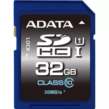 ADATA Premier SDHC UHS-I U1 Class10 32GB, 32 GB, SDHC, Class 10, 30 MB/s, 10 MB/s, Juoda, Blue