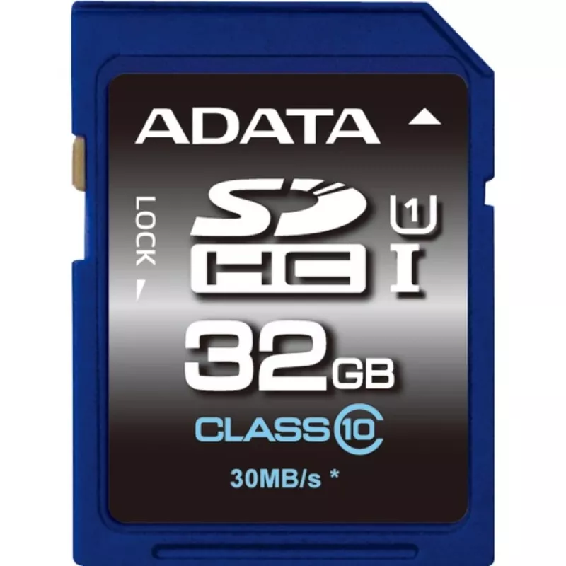ADATA Premier SDHC UHS-I U1 Class10 32GB, 32 GB, SDHC, Class 10, 30 MB/s, 10 MB/s, Juoda, Blue