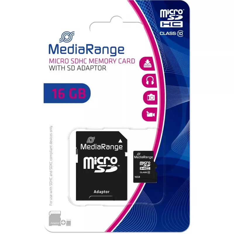 Atminties kortelė MediaRange 16 GB MicroSDHC 10 klasės MR958