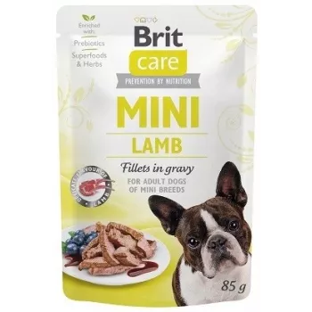 Šlapias šunų paštetas Brit Mini Lamb 85 g — vieno baltymo ėrienos šlapias maistas mažiems suaugusiems šunims, be grūdų, 85 g pakelis