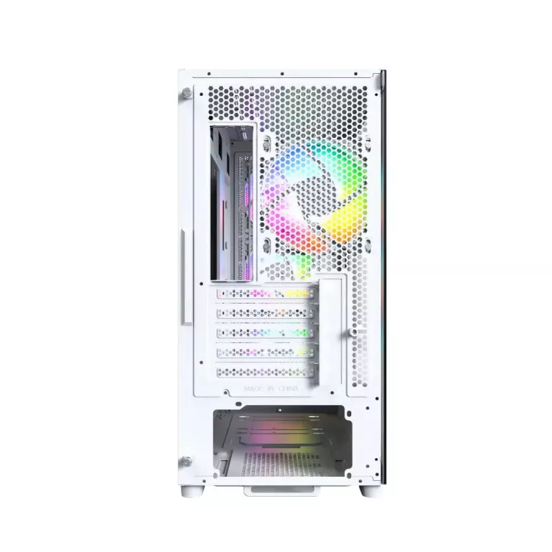PC korpusas Montech X5M (W) Micro Tower, baltas — Micro-ATX/Mini-ITX, palaiko ATX PSU, 3x120mm priekyje, 1x120mm gale, 2x3.5 colio nišos, 4x2.5 colio nišos