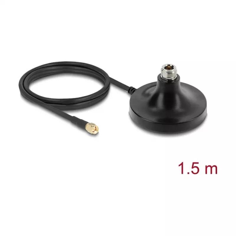 Magnetinis antenos pagrindas DELOCK ULA100 — 1 x N lizdas į 1 x SMA kištukas, 1,5 m kabelis, lauko, juodas