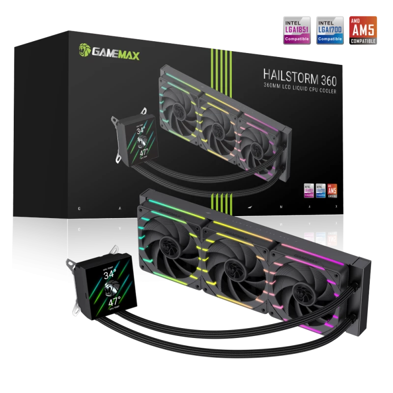 Gamemax | CPU skysčio aušintuvas | HAILSTORM 360 LCD | Juoda