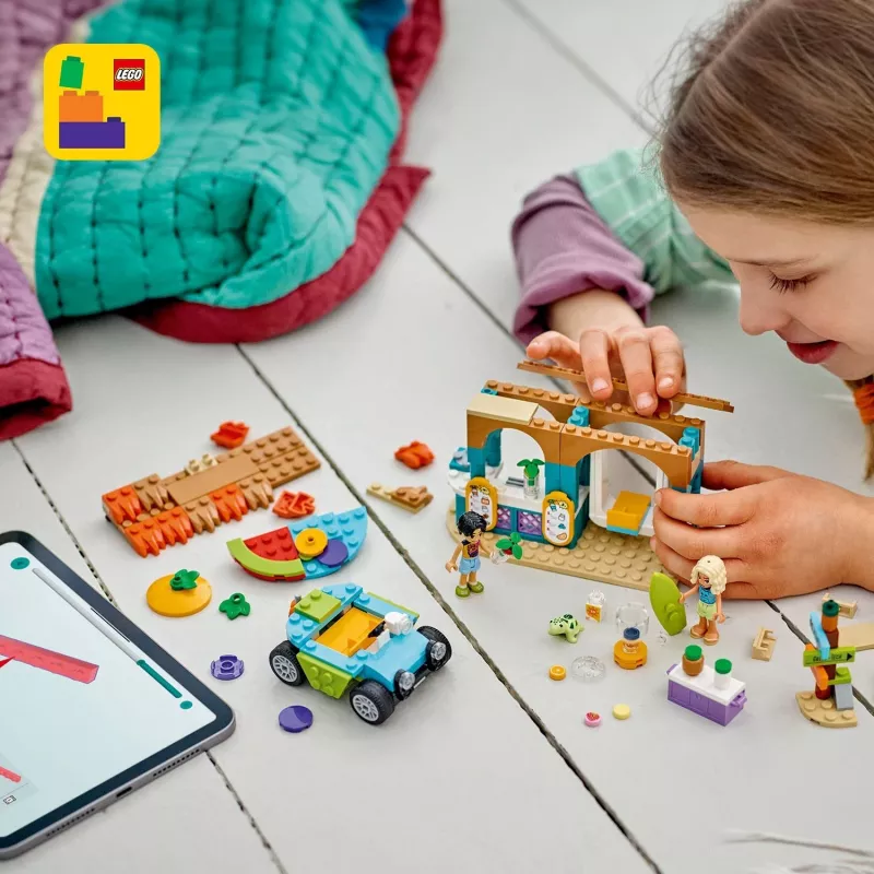 LEGO Friends paplūdimio kokteilių kiosko vaikų žaidimų maisto rinkinys, dovanojimo idėja mergaitėms ir berniukams nuo 6 metų, su 2 mini lėlytėmis, vėžliuko figūrėle ir