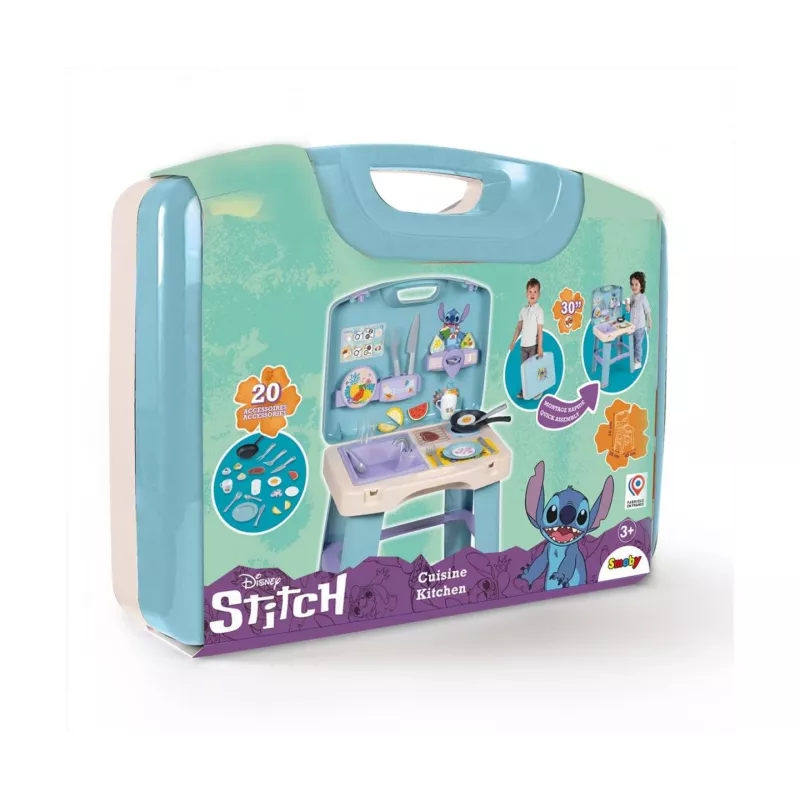 Žaidimų virtuvėlė SMOBY Stitch Kitchen 7600311909 su priedais – vaikiškas vaidmenų žaidimų virtuvės rinkinys