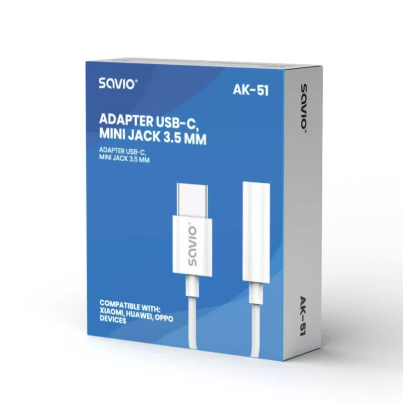 USB Type 3.1 C (M) – Jack 3.5mm (F) garso adapteris baltas SAVIO AK-51