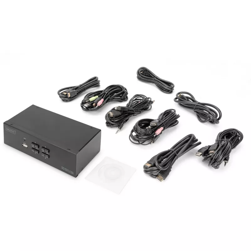 KVM jungiklis Digitus DS-12883 4 prievadų dvigubas ekranas 4K HDMI USB