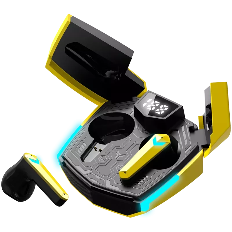 Canyon GTWS-2 belaidės ausinės su ausų kabliukais, žaidimams, USB Type-C, Bluetooth, įkrovimo doku, geltonos (CND-GTWS2Y)