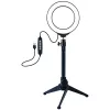 LED žiedinė šviesa 12 cm su staliniu trikoju iki 24,5 cm, USB, RGBW
