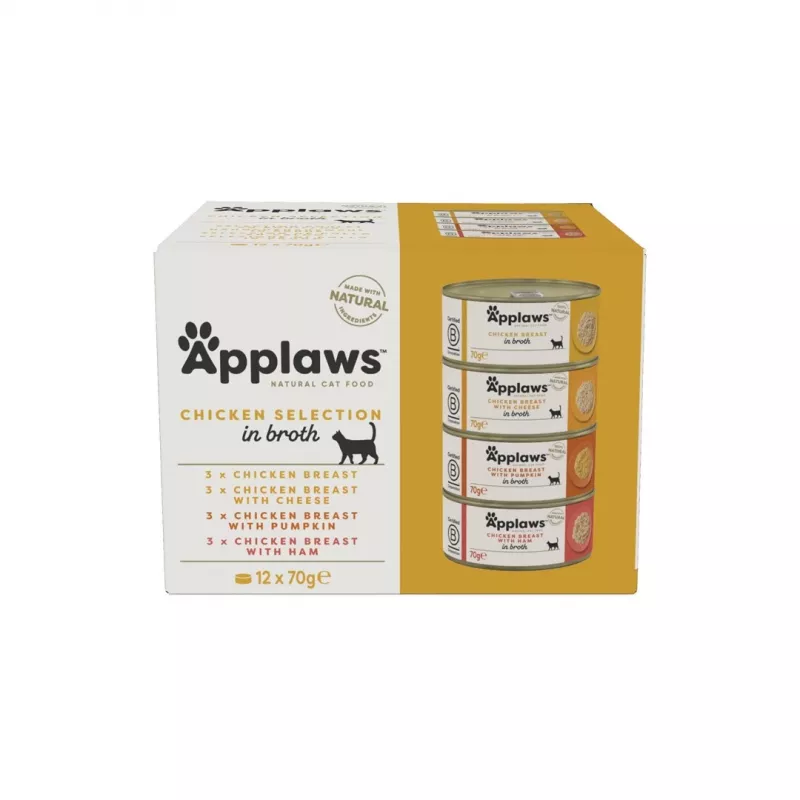 APPLAWS Chicken Selection in Broth - šlapias kačių maistas - 12x70g