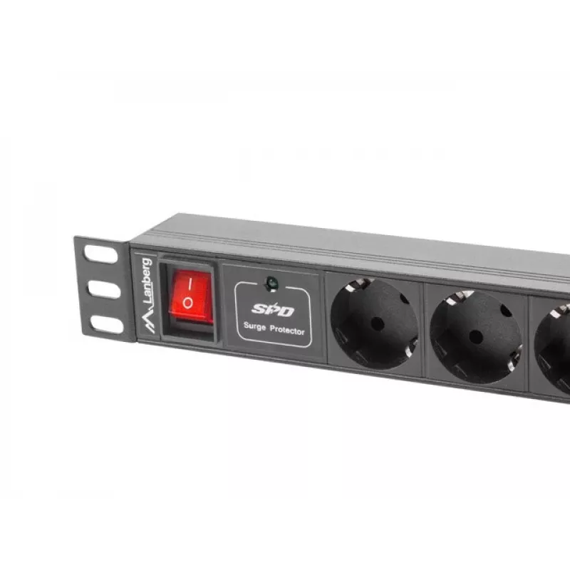 Lanberg | Maitinimo paskirstymo įrenginys (PDU) 19 colių 1U 10A 2M 7X Schuko lizdai | PDU-07F-0200-IEC-BK
