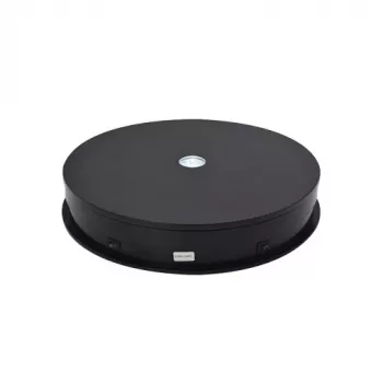 Elektrinis 360° besisukantis demonstracinis stovas su LED apšvietimu, apvalus 30cm, juodas