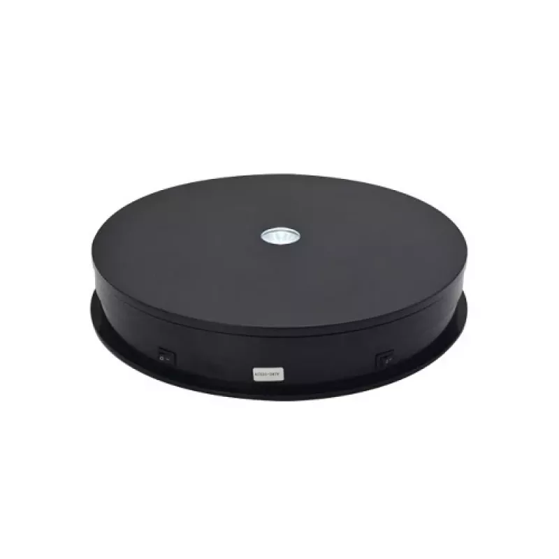 Elektrinis 360° besisukantis demonstracinis stovas su LED apšvietimu, apvalus 30cm, juodas