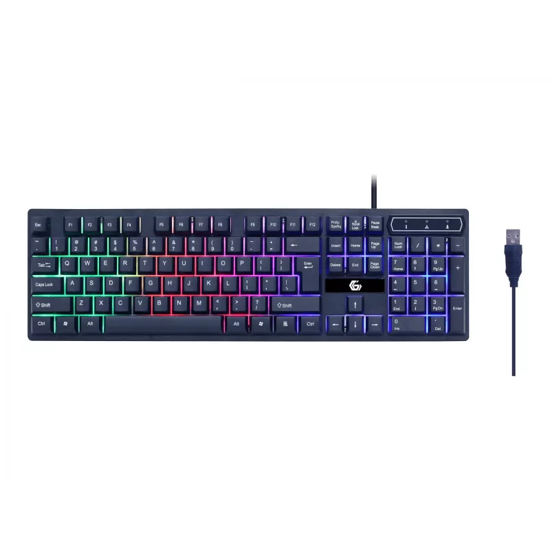 Žaidimų klaviatūra su pele GEMBIRD GGS-UMGL4-02 — pilno dydžio USB QWERTY US English, juoda, LED apšvietimas