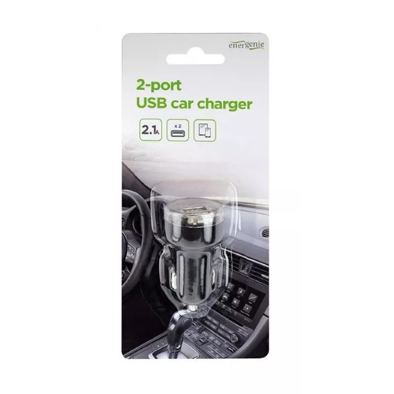 Automobilinis įkroviklis Gembird EG-U2C2A-CAR-02, įėjimas 12–24V, išėjimas 5V/2,1A, 2× USB 2.0, juodas