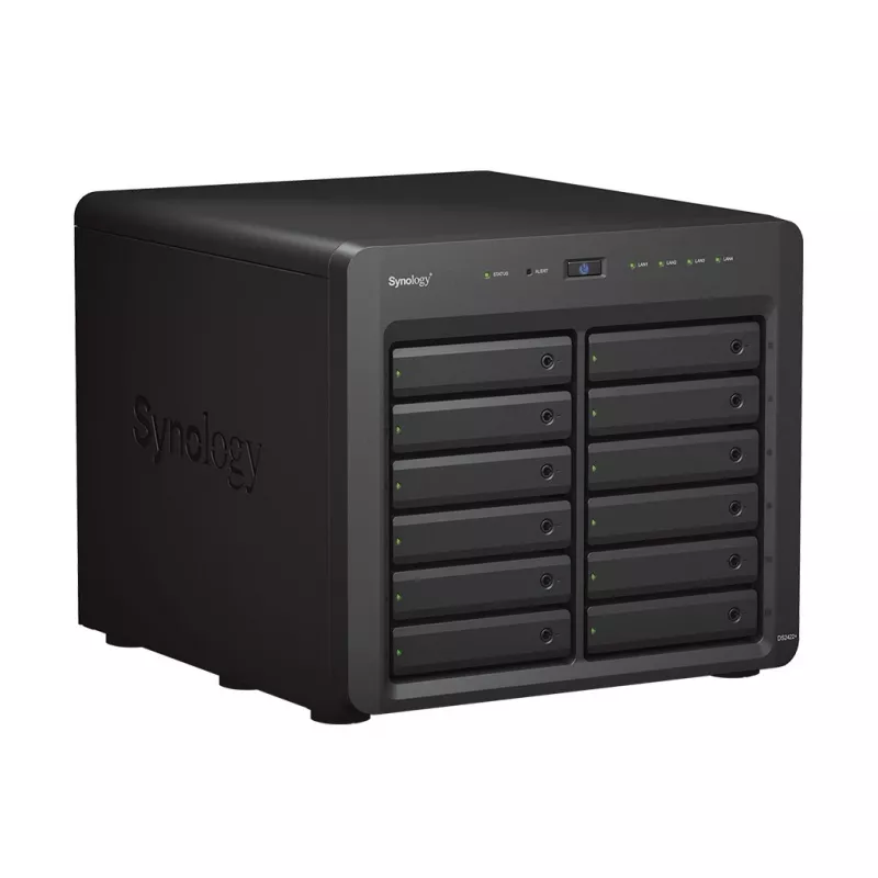 NAS Synology DS2422+; Tower; 12x (3.5 SATA HDD/2.5 SATA HDD/2.5 SATA SSD); AMD Ryzen V1500B;,4 GB DDR4 (maks. 32GB),4 x 1GbE RJ-45