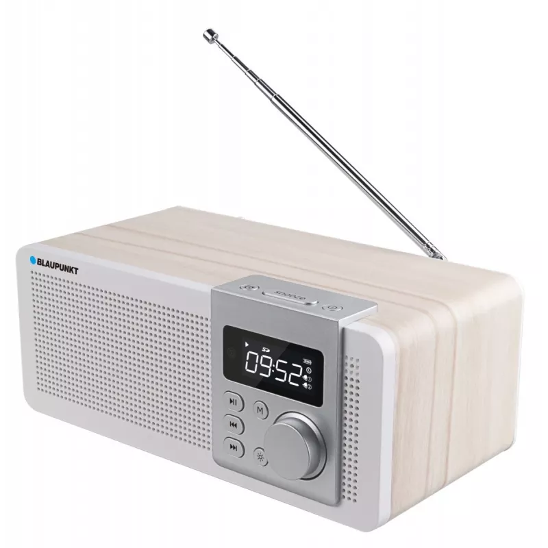 Nešiojamas radijo imtuvas BLAUPUNKT PP14BT su Bluetooth, MP3, MicroSD, USB ir žadintuvu — 6 W, baterija / kintamoji srovė, 230×118×90 mm