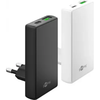 Goobay USB-C PD GaN dvigubas greitasis įkroviklis 90° plokščias 45 W juodas - 1x jungtis (75719)