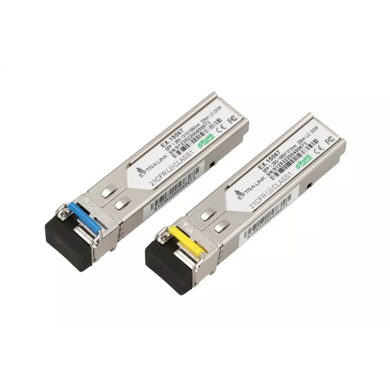 Extralink SFP WDM modulis 1.25G, 1.25Gbps, 1310/1550nm, vienmodis, 20km, LC, DOM, pora, skirtas HP/Aruba