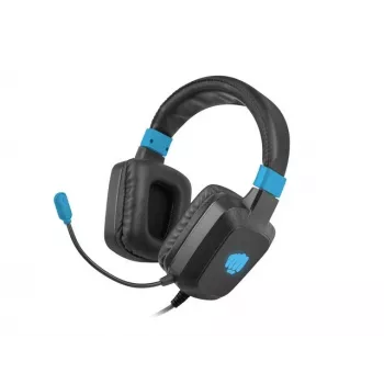 Laidinės žaidimų ausinės Fury NFU-1584 su lankstiniu mikrofonu, ausį apgaubiančios, 98 dB, 15–25000 Hz, 2 m laidas, USB ir 3,5 mm, mėlynos