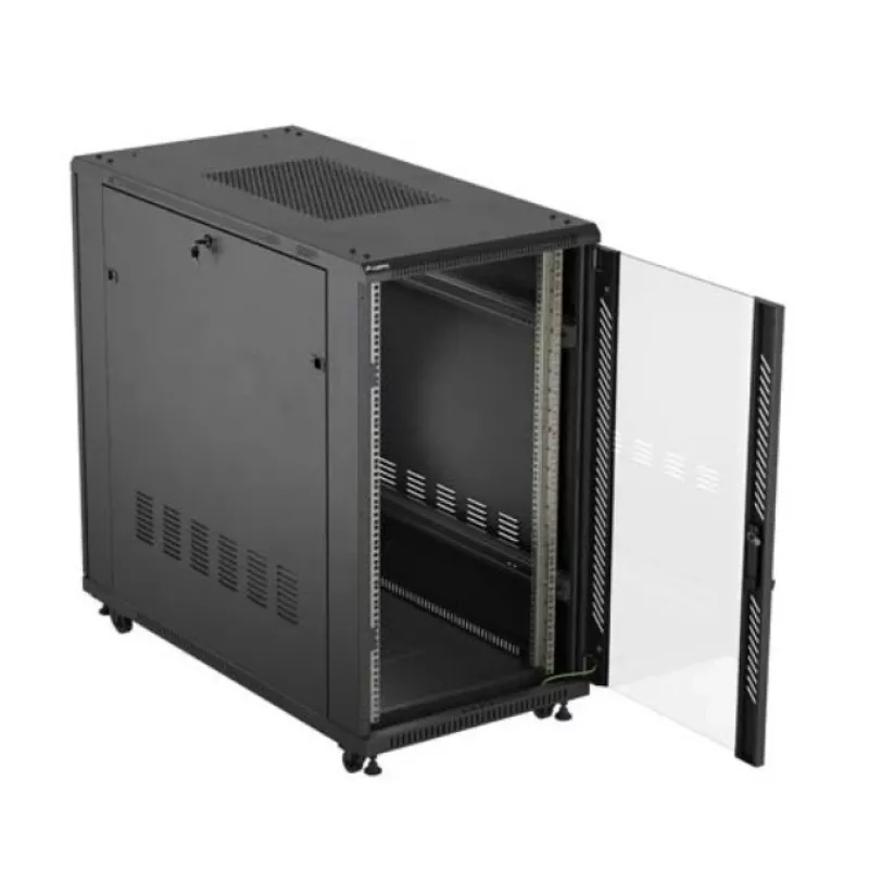 Spintelė stovui LANBERG FF01-6222-12B 22U 600x1200 mm juoda su stiklinėmis priekinėmis ir galinėmis durelėmis