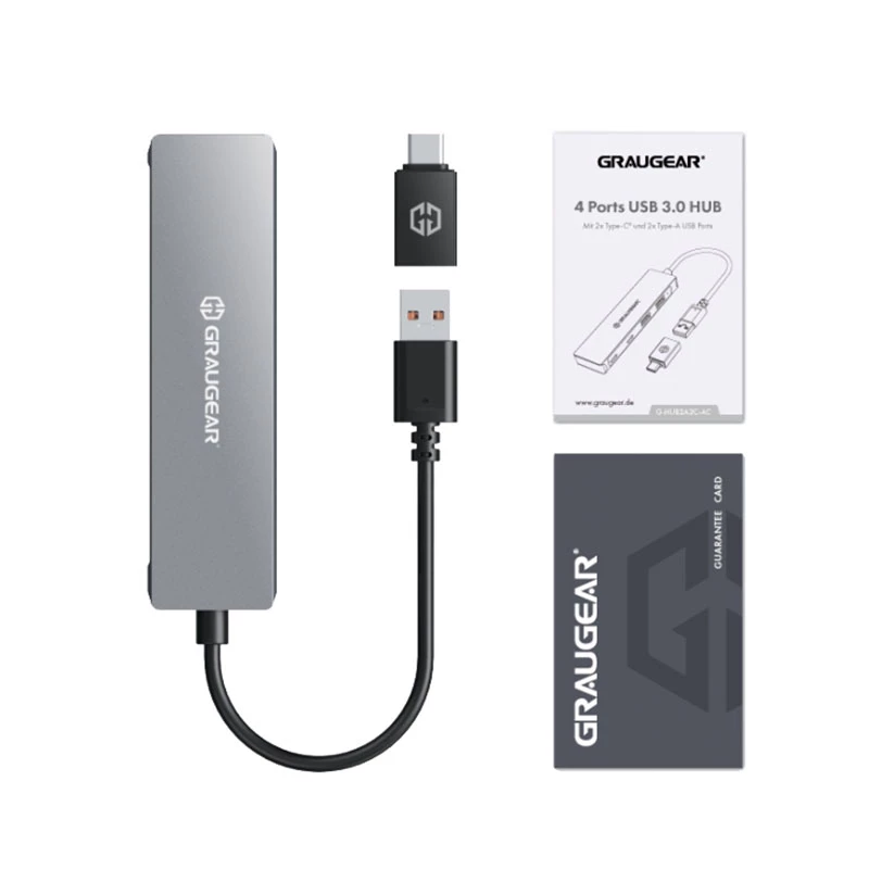 GRAUGEAR G-HUB2A2C-AC sąsajos šakotuvas USB 3.2 Gen 1 (3.1 Gen 1) Type-A + Type-C 5000 Mbit/s Sidabrinis