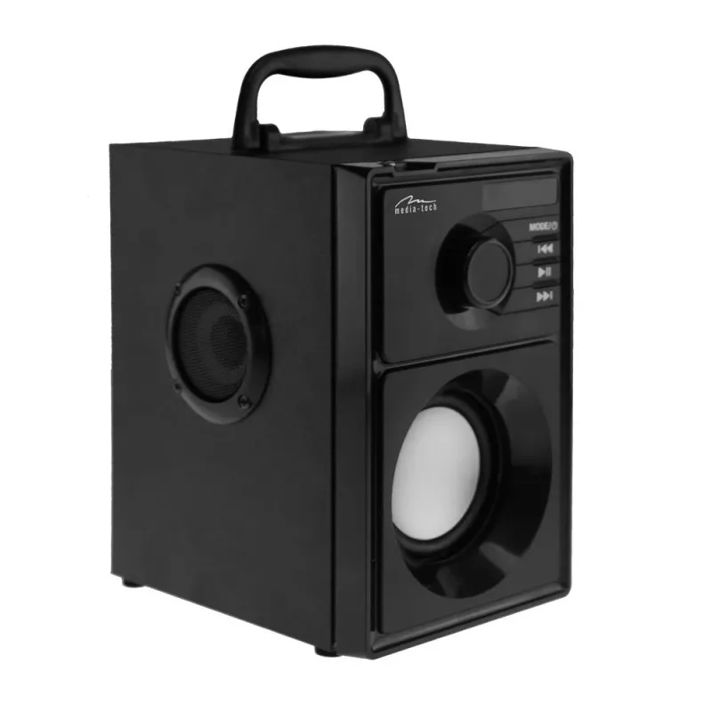 Belaidis garsiakalbis MEDIA-TECH MT3179, 20 W (RMS 15 W), Bluetooth 5.1, FM, MicroSD, USB, AUX, ličio jonų, 6 val., medinis korpusas