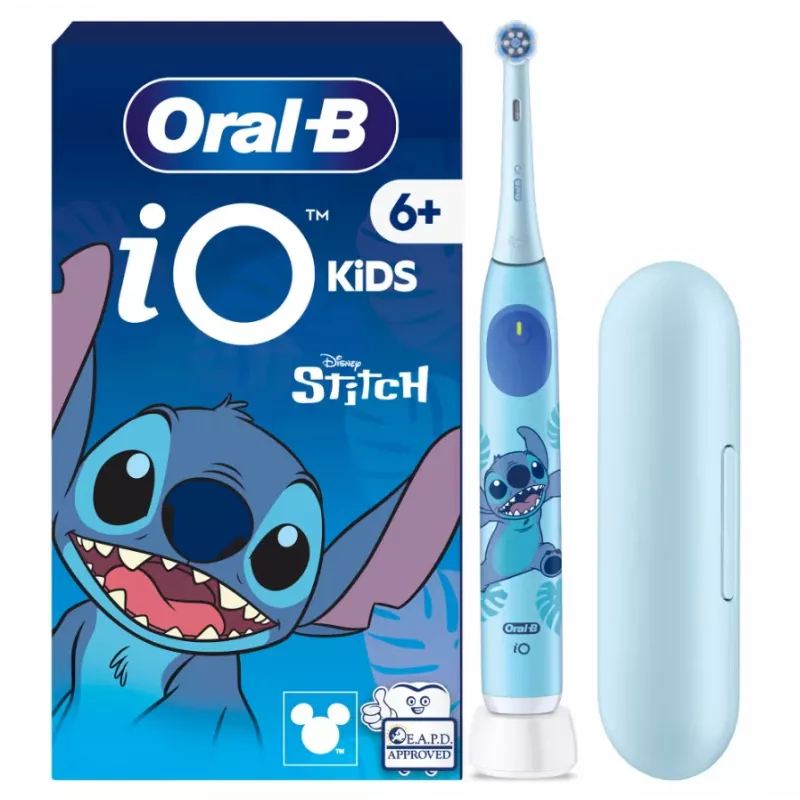 Oral-B elektrinis dantų šepetėlis su kelioniniu dėklu, 6Y+ | iO Kids Disney Stitch | Įkraunamas | Vaikams | Įtrauktų šepetėlių antgalių skaičius 1 | Dantų valymo režimų skaičius 3