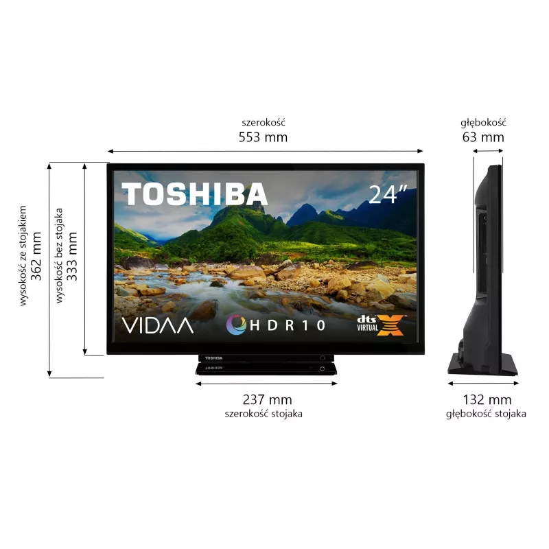 Televizorius Toshiba 24WV3F63DG 24 colių LED ekranas HD raiška
