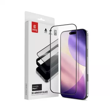 Grūdinto stiklo ekrano apsaugos montavimo rėmelis, sukurtas Crong, skirtas iPhone 17 (modelis CRG3DAGIP1763)