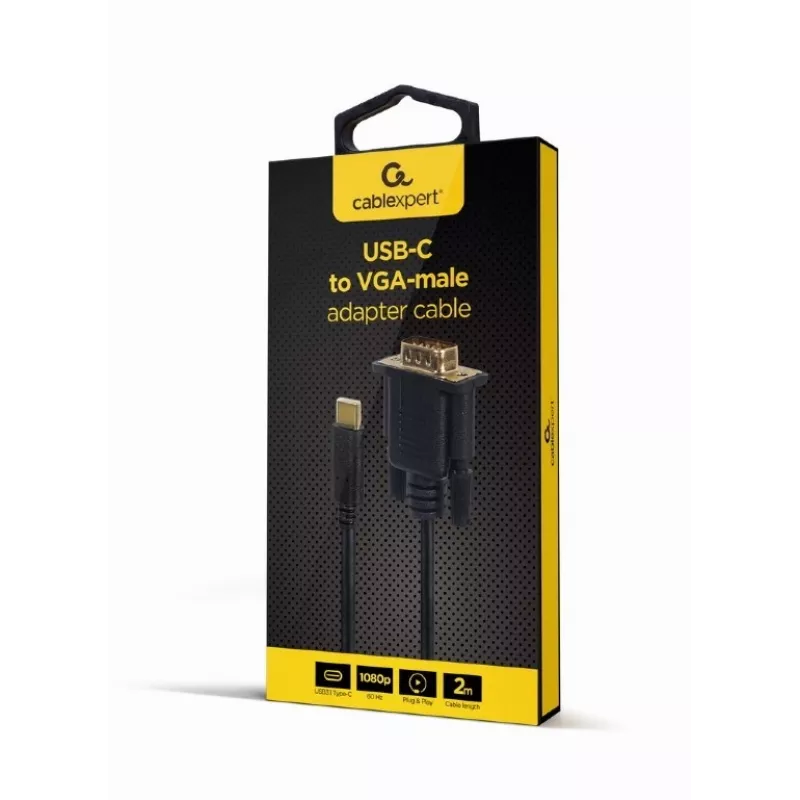 USB grafikos adapteris Gembird A-CM-VGAM-01, USB-C į VGA, 1920x1080, 0,15 m kabelis, juodas