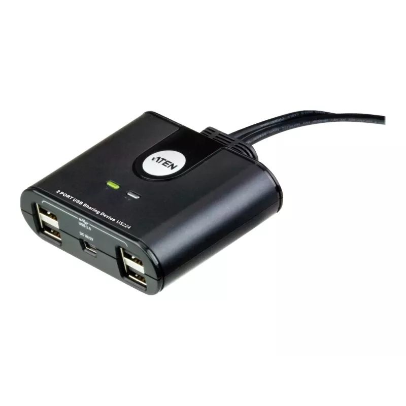 USB 2.0 2 prievadų periferinių įrenginių dalijimosi įrenginys ATEN US224AT — USB Type-A, 1,8 m kabelis, juodas