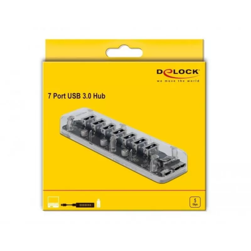 USB šakotuvas DeLOCK 64088 permatomas USB 3.2 Gen 1 Micro-B