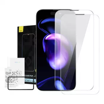 Grūdinto stiklo ekrano apsauga Baseus Crystal, skirta iPhone 14 Pro Max, 0,3 mm, atspari dulkėms, 2 vnt. pakuotėje