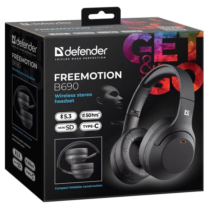 Ausinės Defender Bluetooth Freemotion B690 juodos