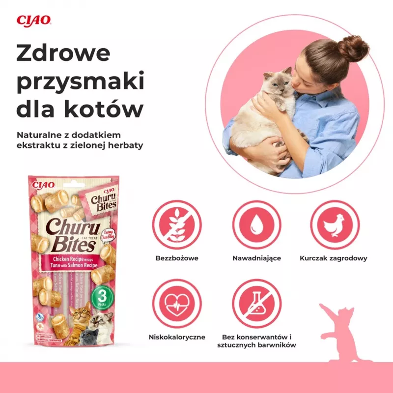 INABA Churu Bites Vištiena su tunu ir lašiša - kačių skanėstai - 3x10 g