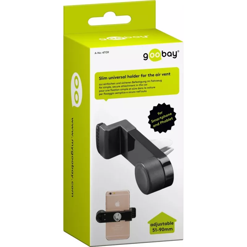 Wentronic Goobay plonas Universal Holder for the air vent, Juoda - for simple and secure mounting in the vehicle (47139)