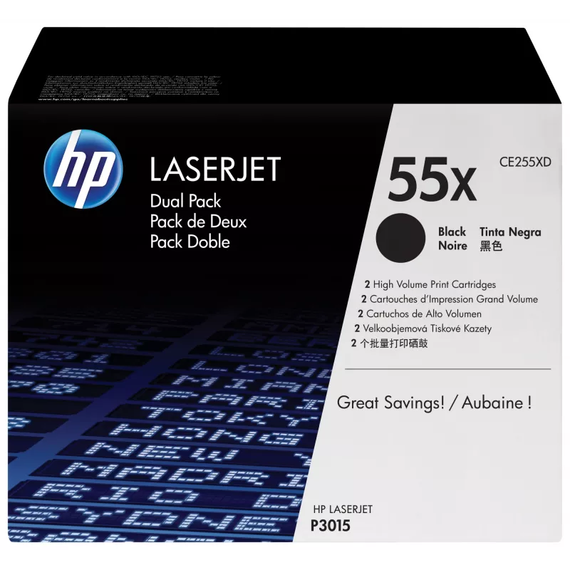 HP 55X 2 vnt. rinkinys didelio našumo juodos Originalios LaserJet tonerių kasetės