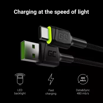 Green Cell KABGC13 USB kabelis USB 2.0 2 m USB A USB C Juoda