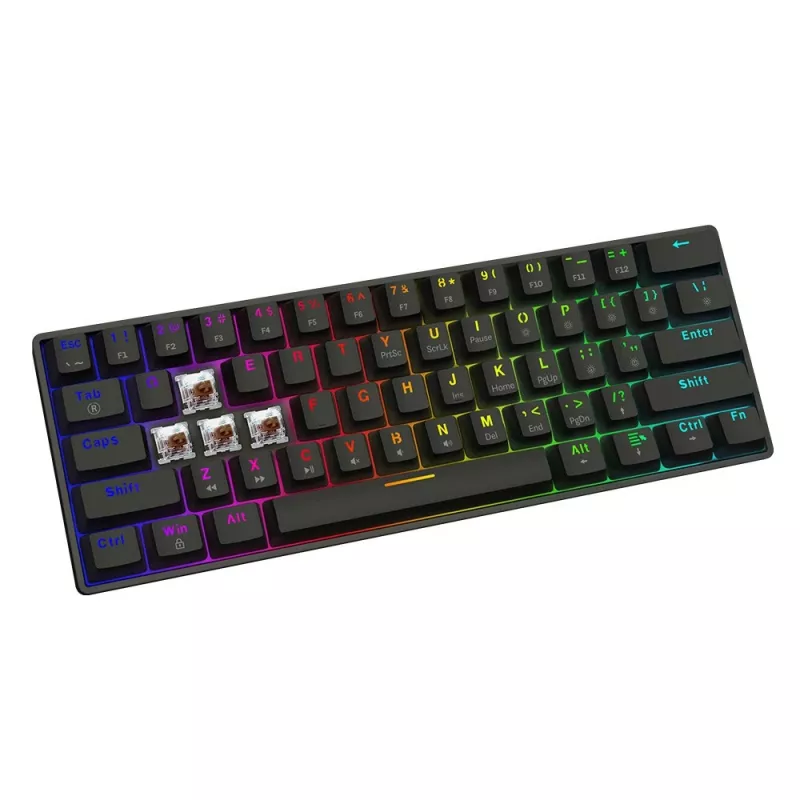 Mechaninė žaidimų klaviatūra SAVIO JuodaOUT X2 BROWN, 61 klavišų, 60 %, USB, QWERTY, RGB, Outemu Brown