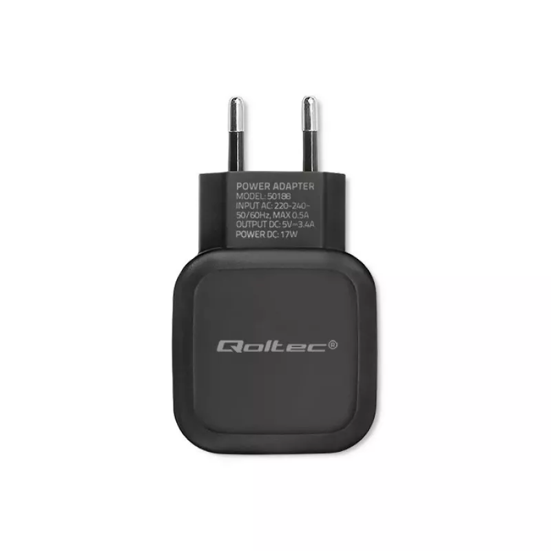 Qoltec 50188 mobiliojo įrenginio įkroviklis Nešiojamam kompiuteriui, Išmaniajam telefonui, Išmaniajam laikrodžiui, Planšetei, Telefonui, Universalus Juodas AC, DC Patalpoms