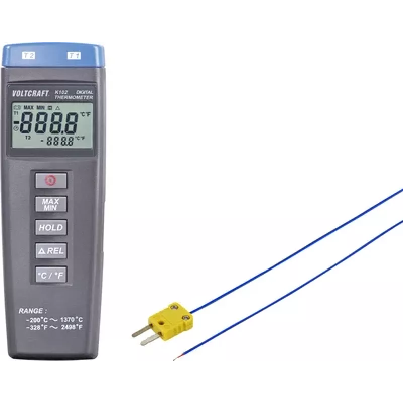 VOLTCRAFT K102 + TP 202 temperatūros matavimo prietaisas -200 iki +1370 °C zondas K tipo