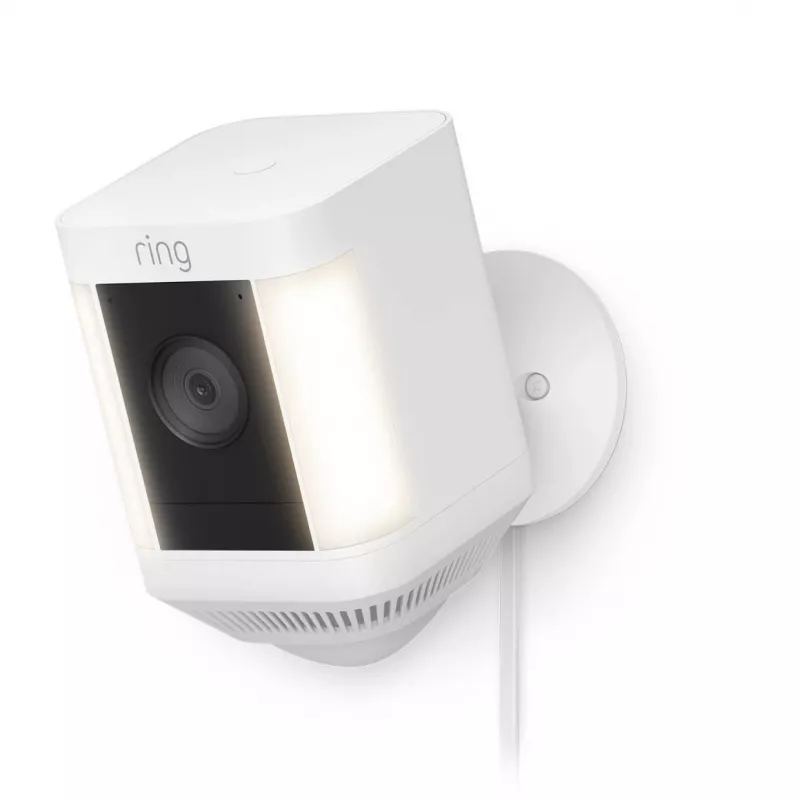 Ring Spotlight Cam Plus Plug-In tinklo stebėjimo kamera, skirta naudoti lauke