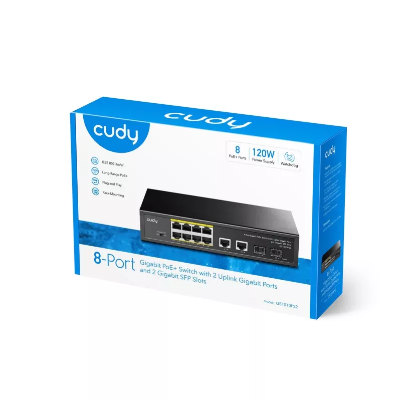 Cudy GS1010PS2 tinklo jungiklis Nevaldomas Gigabit Ethernet (10/100/1000) Maitinimas per Ethernet (PoE) Juoda