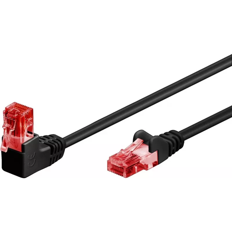 Goobay CAT 6 komutacinis kabelis 1x 90° angled, U/UTP, Juoda, 2 m - latch tab top, CCA Copper Mix (51516)